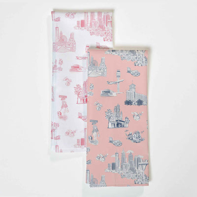 Tea Towel Red & Pink Navy Atlanta Toile Tea Towel Set Katie Kime