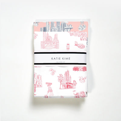 Tea Towel Red & Pink Navy Atlanta Toile Tea Towel Set Katie Kime