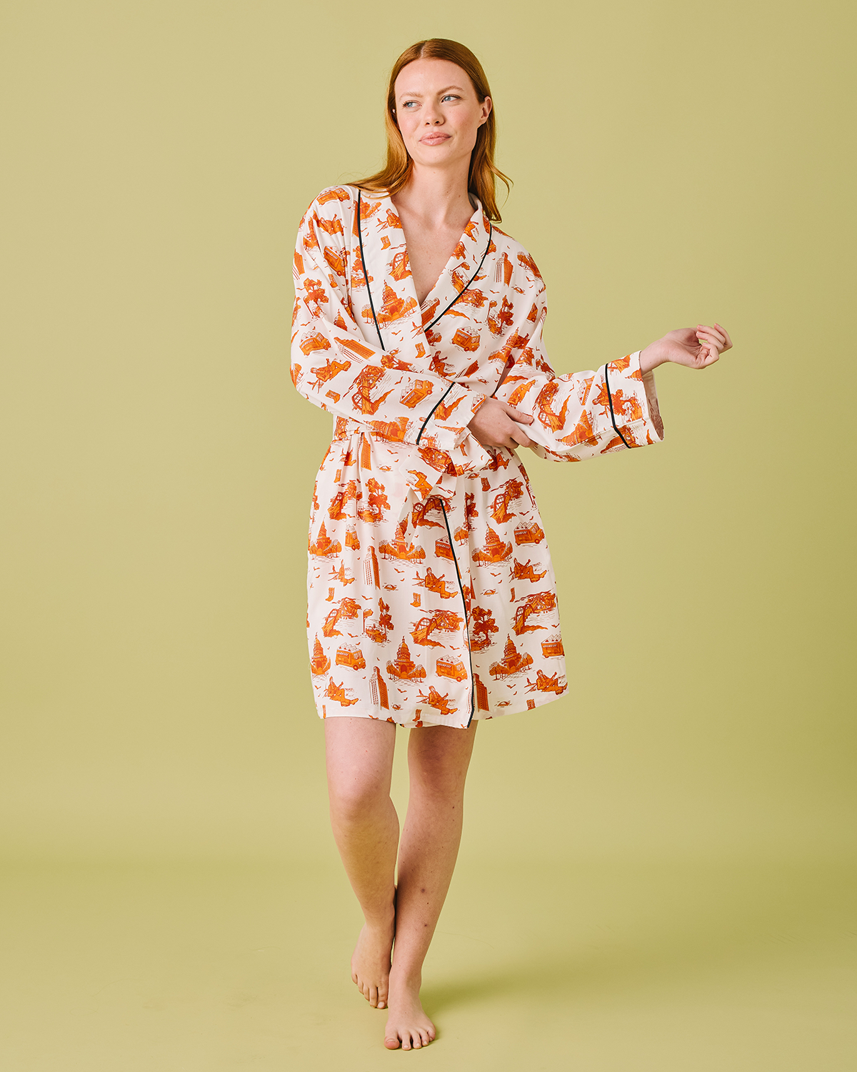 Austin Toile Lounge Robe Robe Burnt Orange / One Size Fits Most Katie Kime