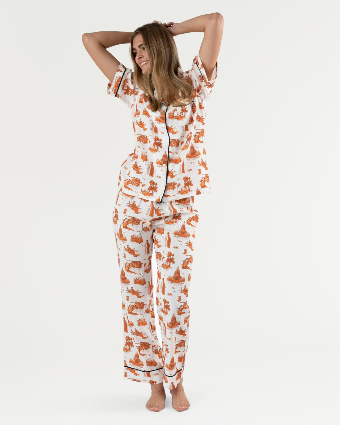 Austin Toile Pajama Pants Set Pajama Set Burnt Orange / XXS Katie Kime
