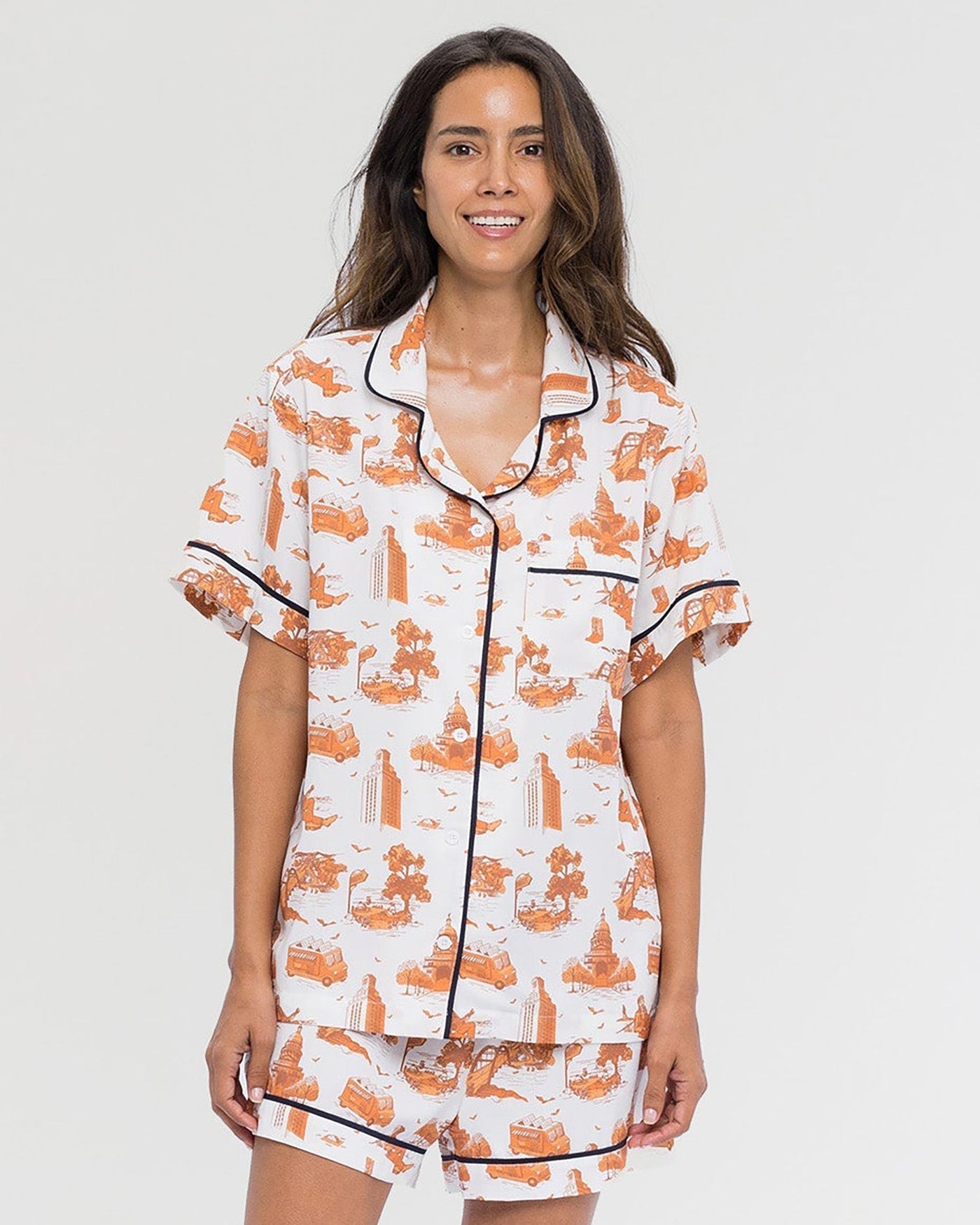 Austin Toile Pajama Shorts Set Pajama Set Burnt Orange / XXS Katie Kime