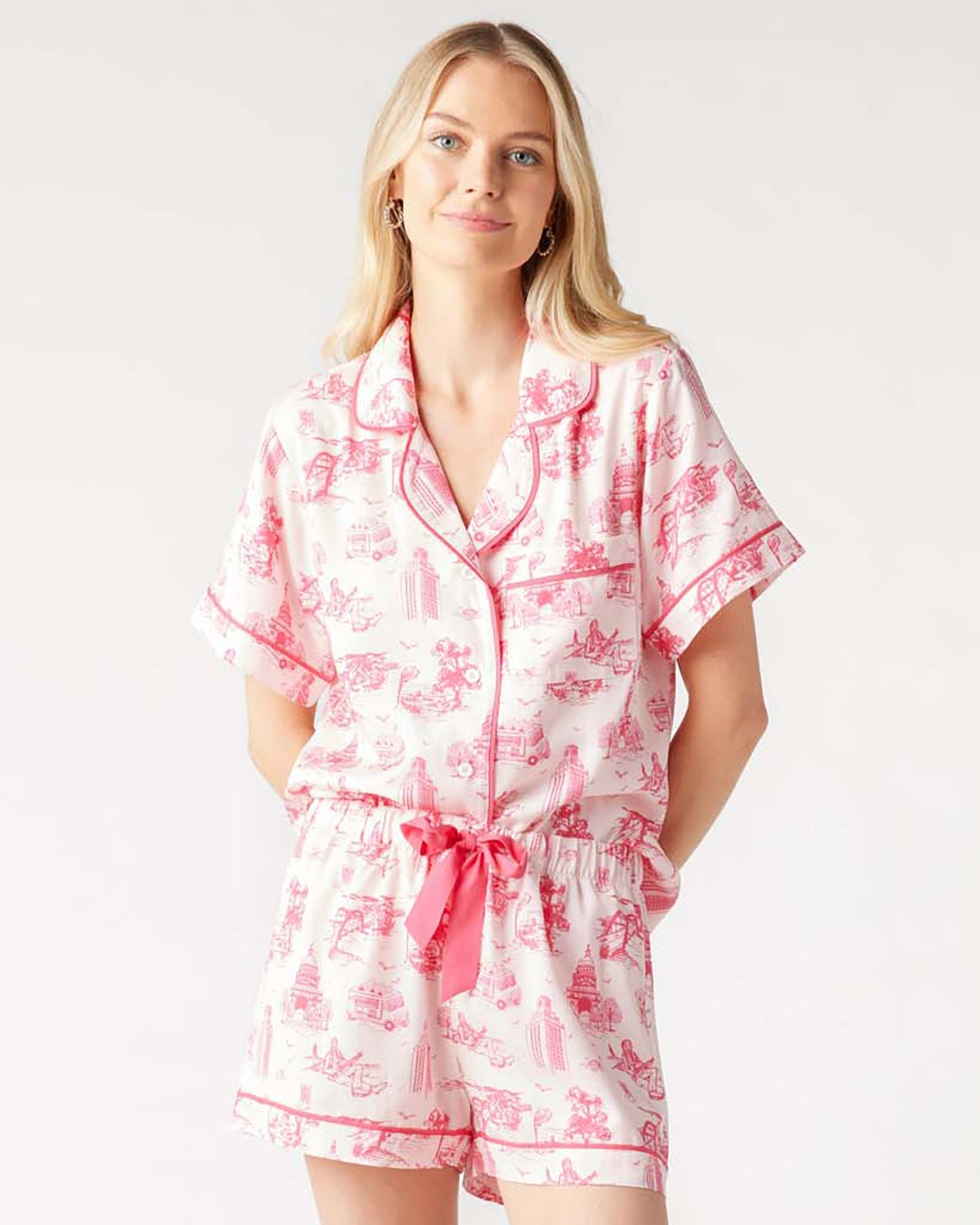 Austin Toile Pajama Shorts Set Pajama Set Light Pink / XXS Katie Kime
