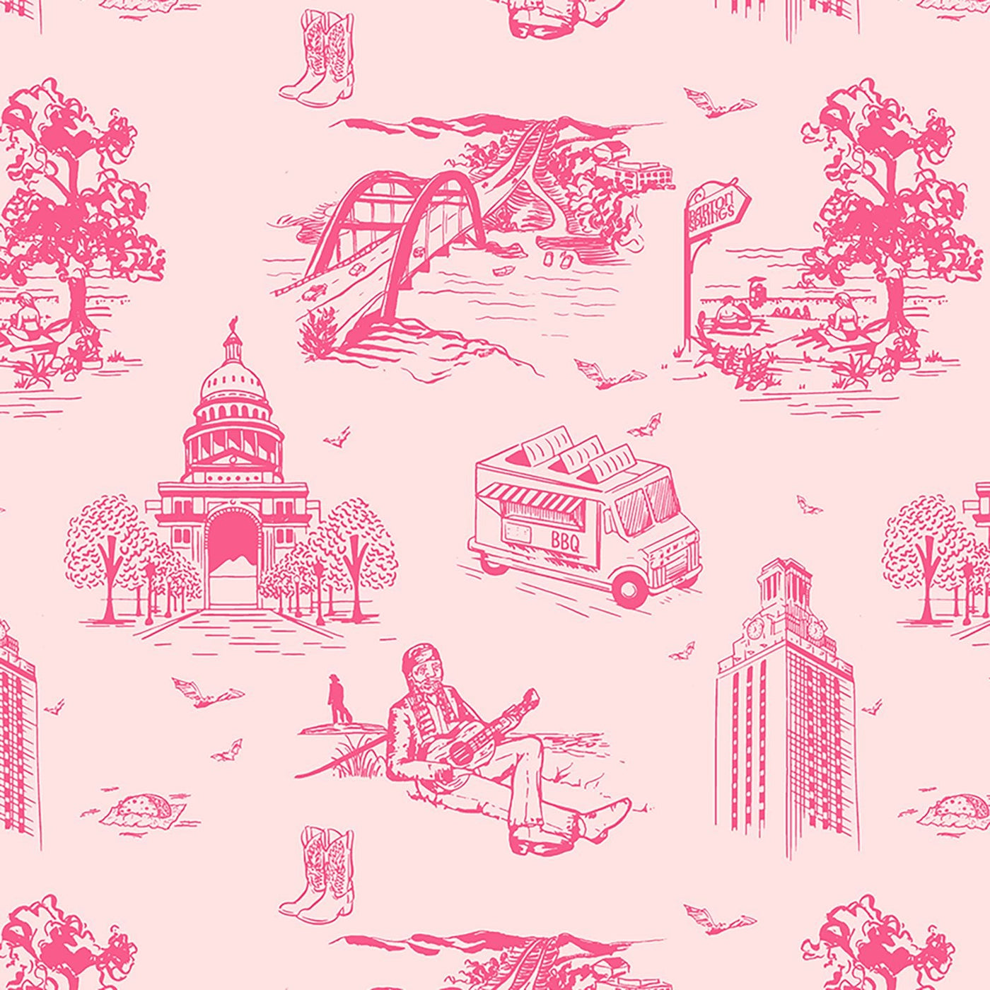 Austin Toile Peel & Stick Wallpaper Peel & Stick Wallpaper Light Pink Pink / 24" x 144" Katie Kime