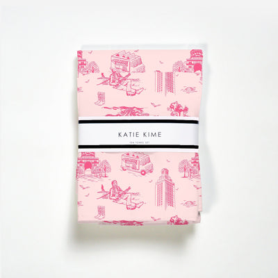 Austin Toile Tea Towel Set Tea Towel Light Pink Katie Kime