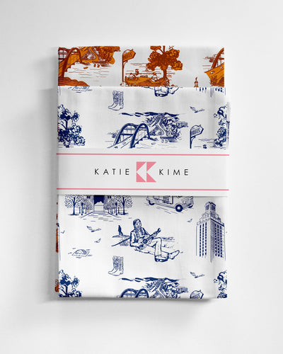 Austin Toile Tea Towel Set Tea Towel Navy Burnt Orange Katie Kime