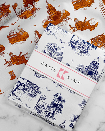 Austin Toile Tea Towel Set Tea Towel Navy Burnt Orange Katie Kime