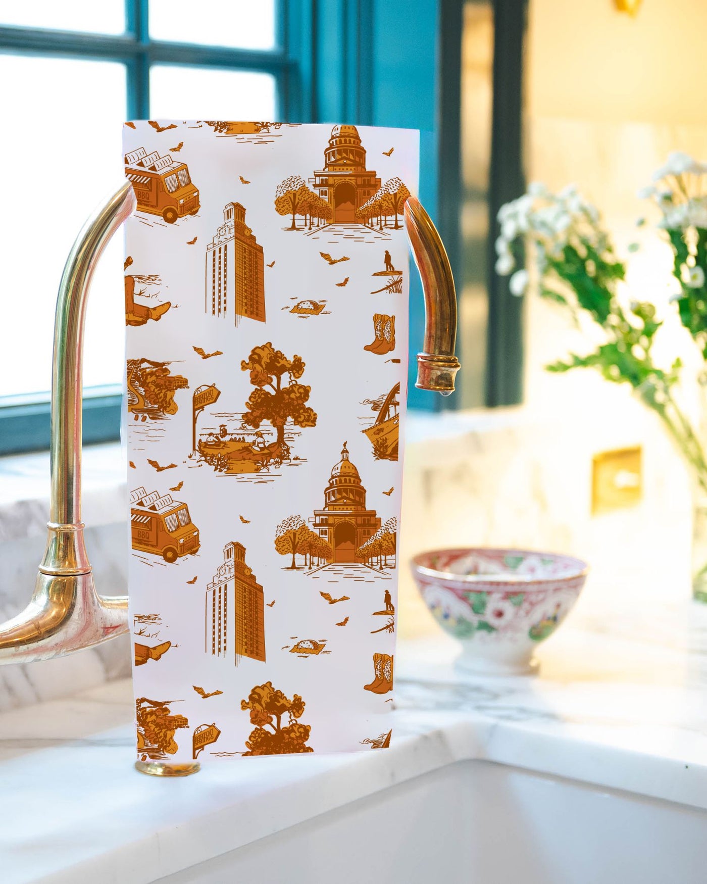 Austin Toile Tea Towel Set Tea Towel Navy Burnt Orange Katie Kime