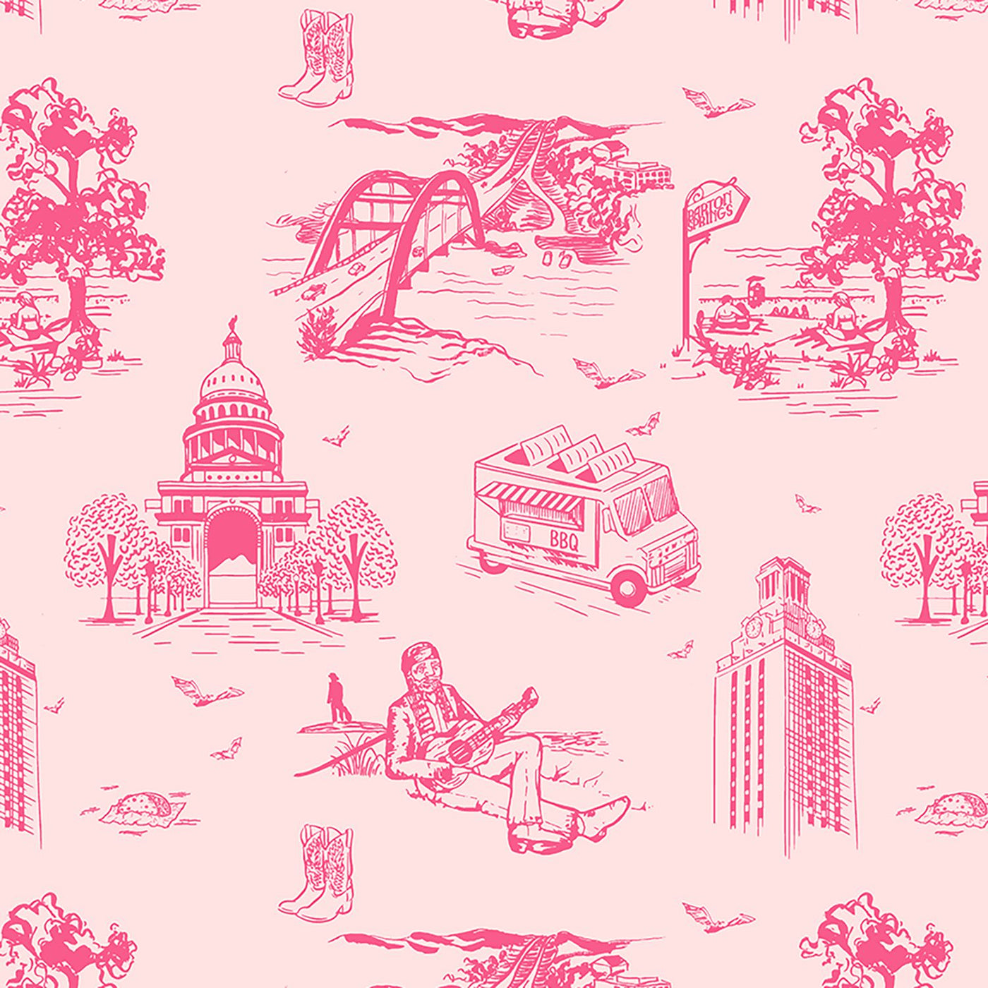 Austin Toile Traditional Wallpaper Wallpaper Light Pink Pink / Double Roll Katie Kime