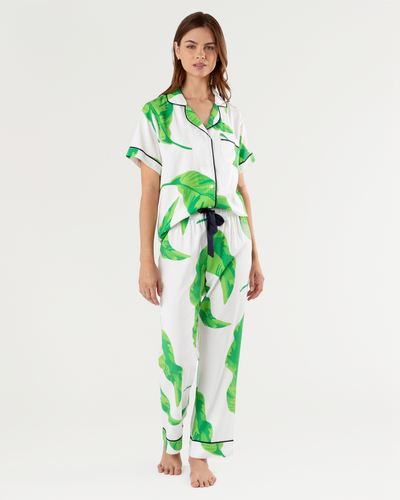 Banana Leaves Pajama Pants Set Pajama Set Green / XS Katie Kime