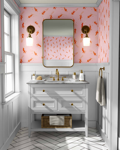 Bluebird Day Traditional Wallpaper Wallpaper Pink Orange / Single Roll Katie Kime