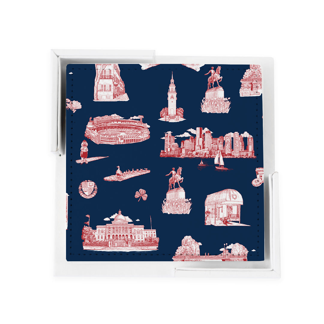 Boston Toile Coaster Set Coaster Set Navy Red Katie Kime