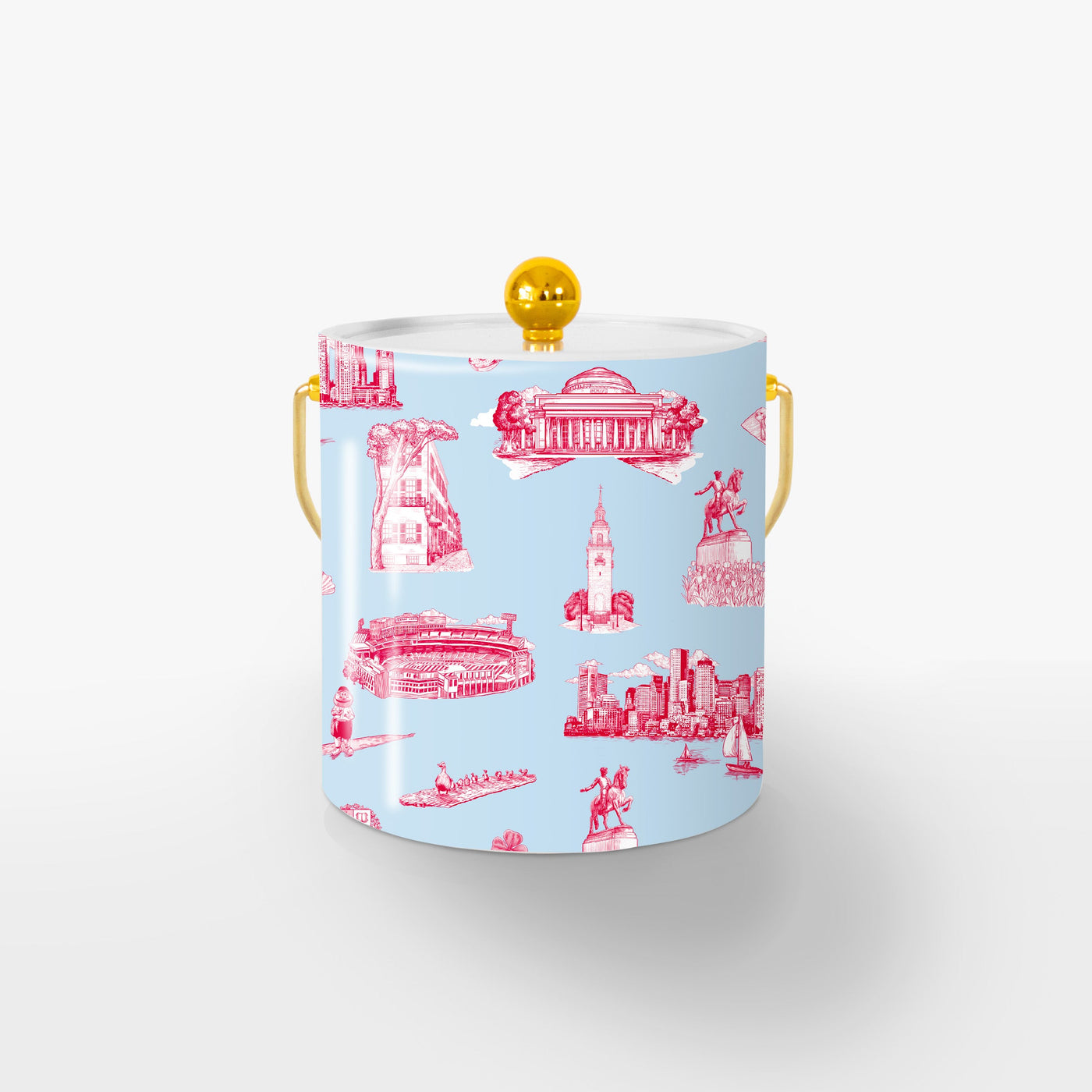 Boston Toile Ice Bucket Ice Bucket Light Blue Pink / Gold Katie Kime