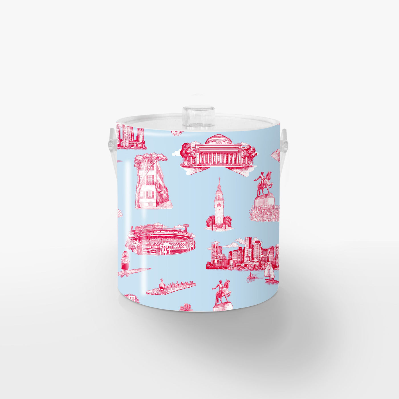 Boston Toile Ice Bucket Ice Bucket Light Blue Pink / Lucite Katie Kime