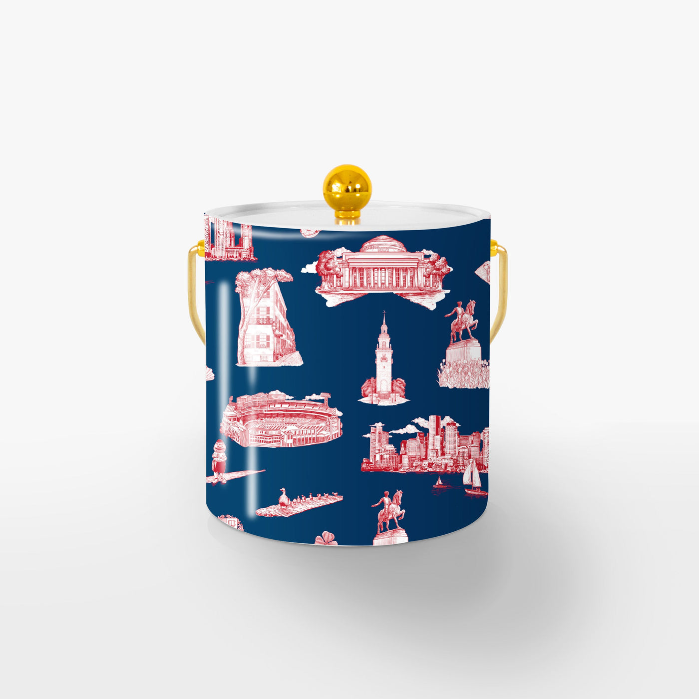 Boston Toile Ice Bucket Ice Bucket Navy Red / Gold Katie Kime