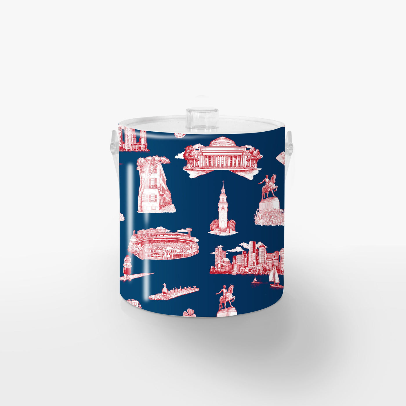 Boston Toile Ice Bucket Ice Bucket Navy Red / Lucite Katie Kime