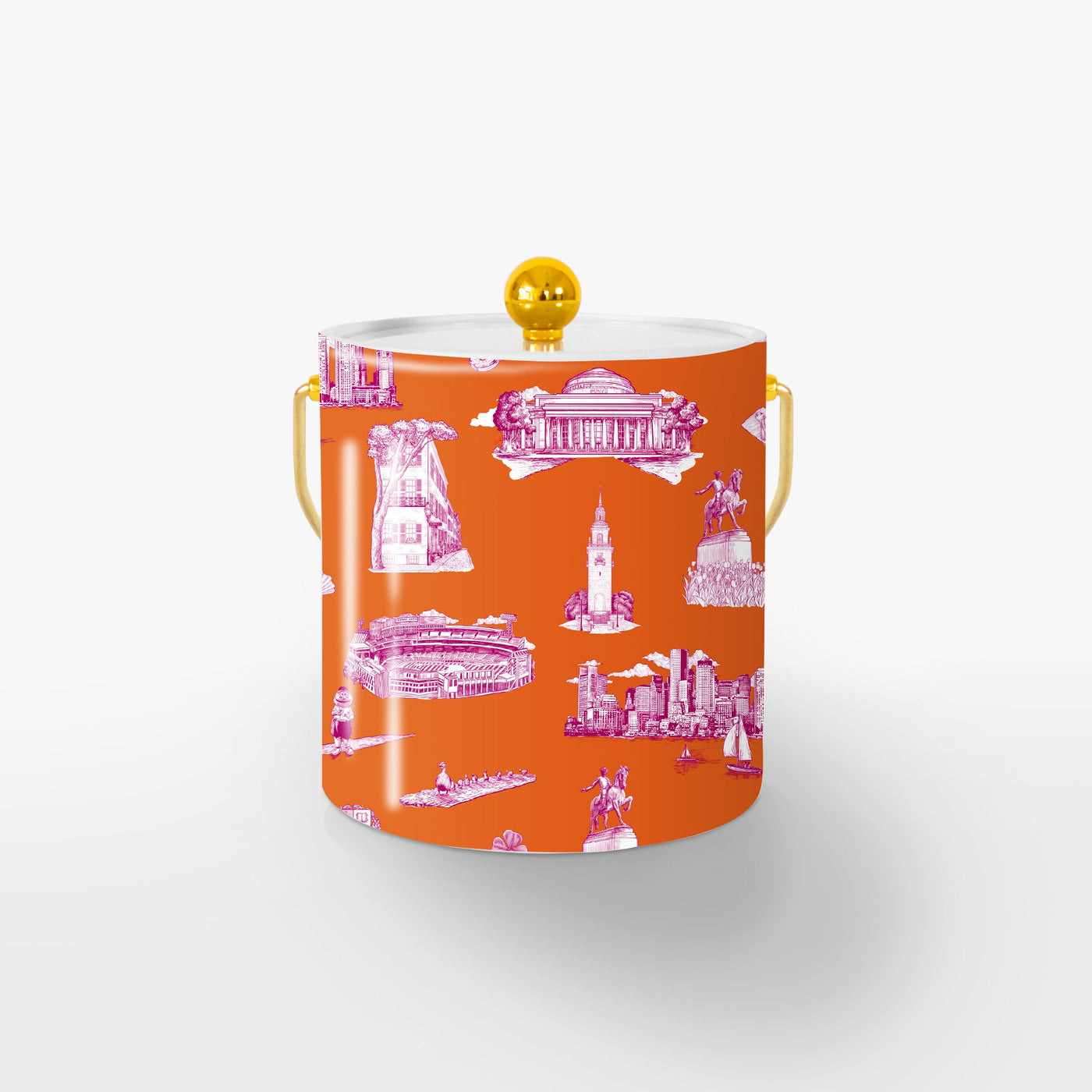 Boston Toile Ice Bucket Ice Bucket Orange Magenta / Gold Katie Kime