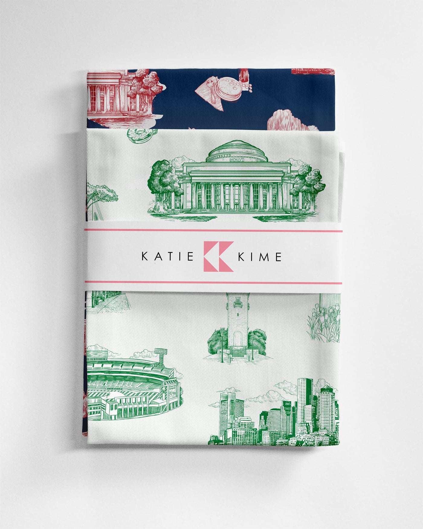 Boston Toile Tea Towel Set Tea Towel Green Navy Katie Kime
