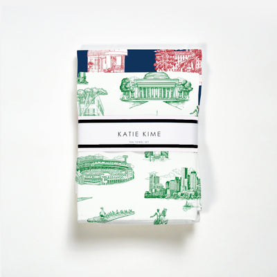 Boston Toile Tea Towel Set Tea Towel Green Navy Katie Kime