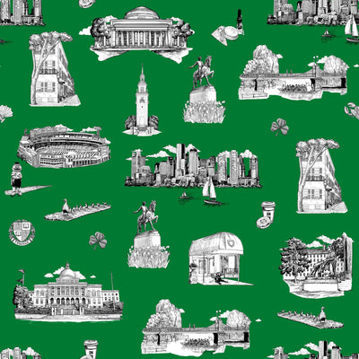 Boston Toile Traditional Wallpaper Wallpaper Green Black / Double Roll Katie Kime