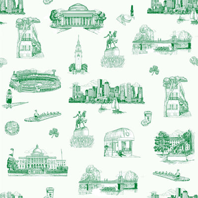 Boston Toile Traditional Wallpaper Wallpaper Green / Double Roll Katie Kime