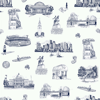 Boston Toile Traditional Wallpaper Wallpaper Navy / Double Roll Katie Kime