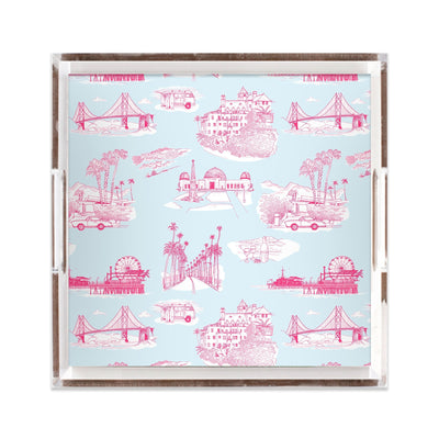 California Toile Lucite Tray Lucite Trays Light Blue Pink / 12x12 Katie Kime