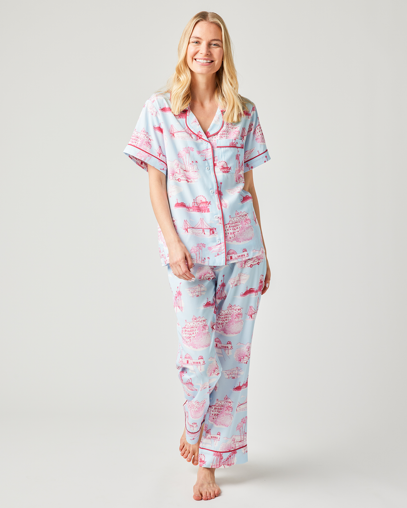 California Toile Pajama Set Pajama Set Light Blue Pink / XXS / Pants Katie Kime