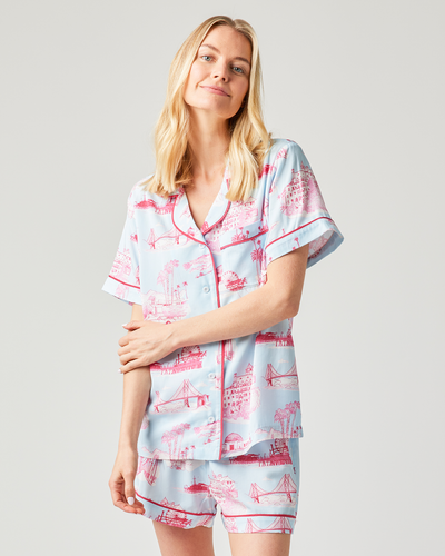 California Toile Pajama Set Pajama Set Light Blue Pink / XXS / Shorts Katie Kime