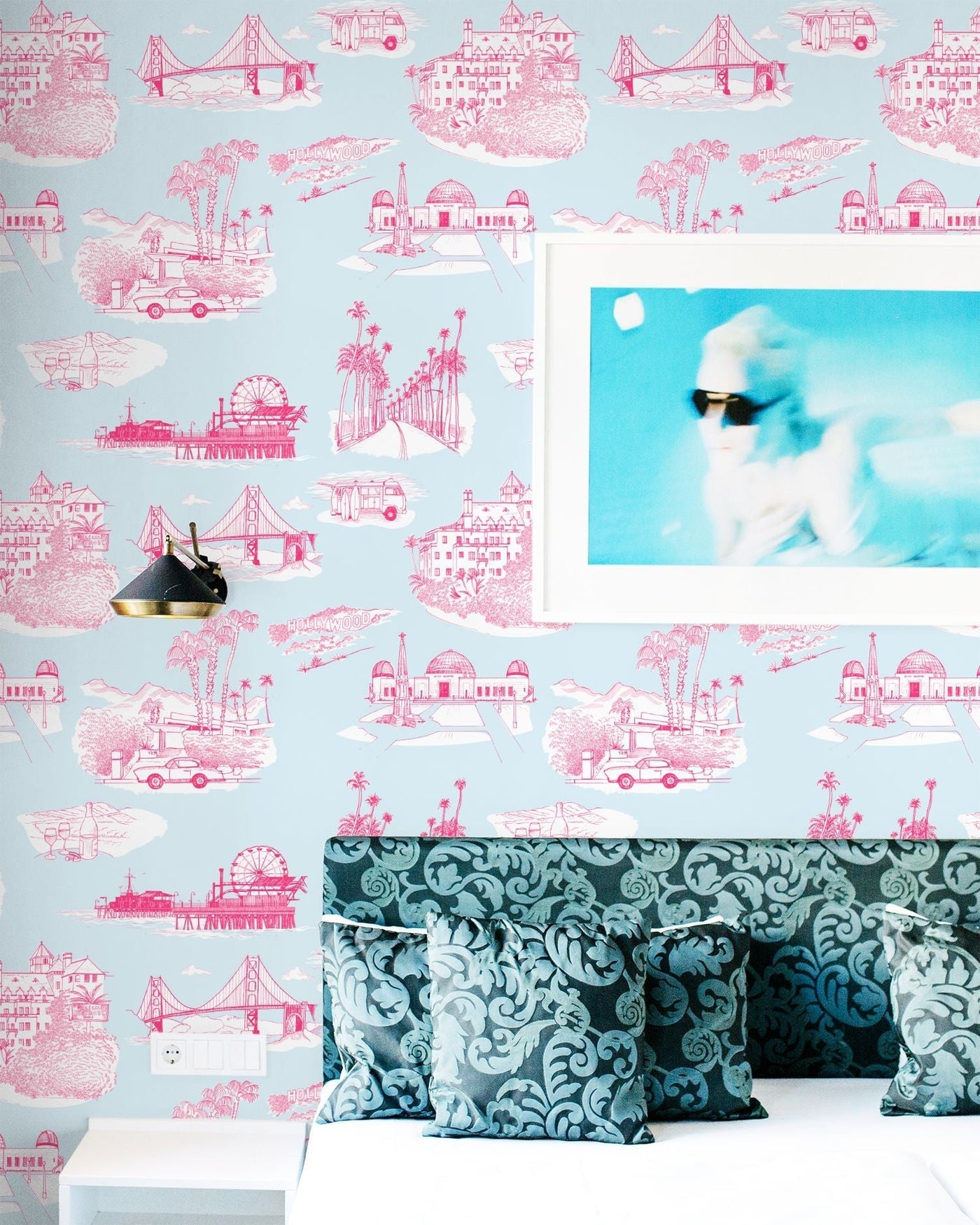 California Toile Peel & Stick Wallpaper Peel & Stick Wallpaper Black / Large Sample Katie Kime