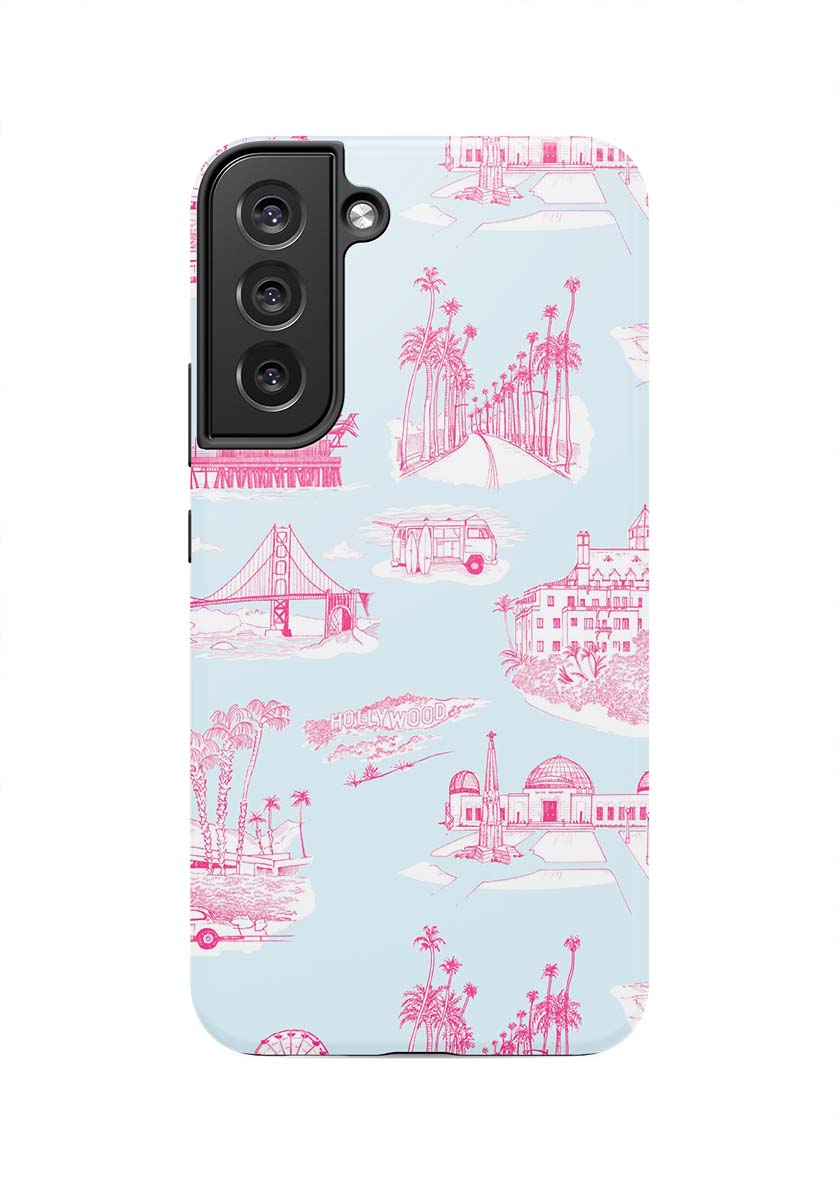 California Toile Samsung Phone Case Phone Case Galaxy S22 Plus / Light Blue Pink / Tough Katie Kime