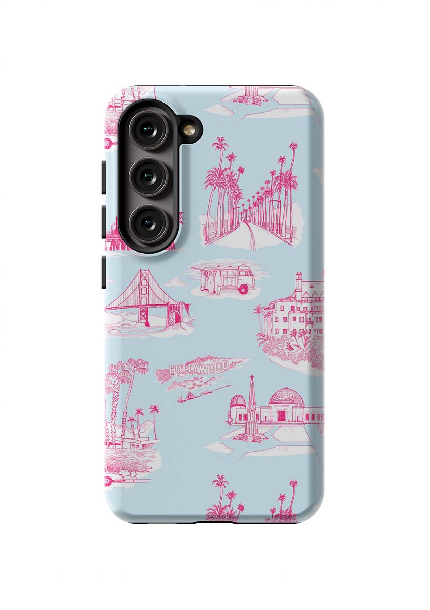 California Toile Samsung Phone Case Phone Case Galaxy S23 / Light Blue Pink / Tough Katie Kime