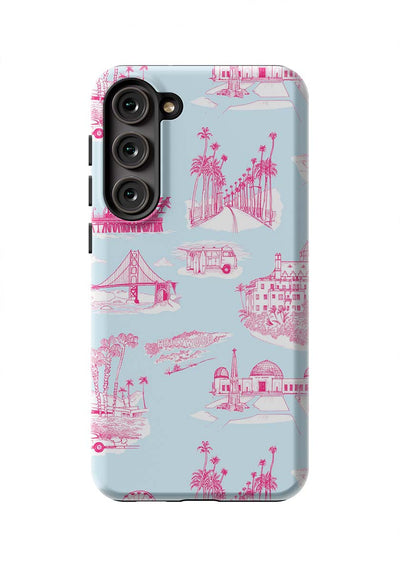California Toile Samsung Phone Case Phone Case Galaxy S23 Plus / Light Blue Pink / Tough Katie Kime