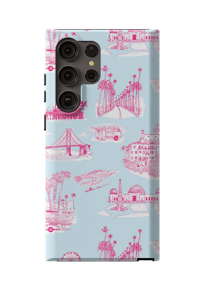 California Toile Samsung Phone Case Phone Case Light Blue Pink / Galaxy S23 Ultra / Tough Katie Kime