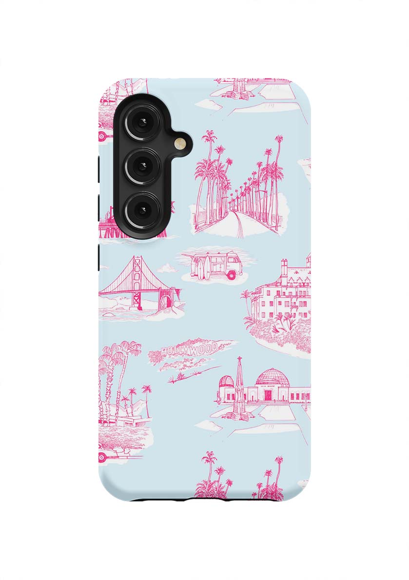 California Toile Samsung Phone Case Phone Case Light Blue Pink / Galaxy S24 / Tough Katie Kime