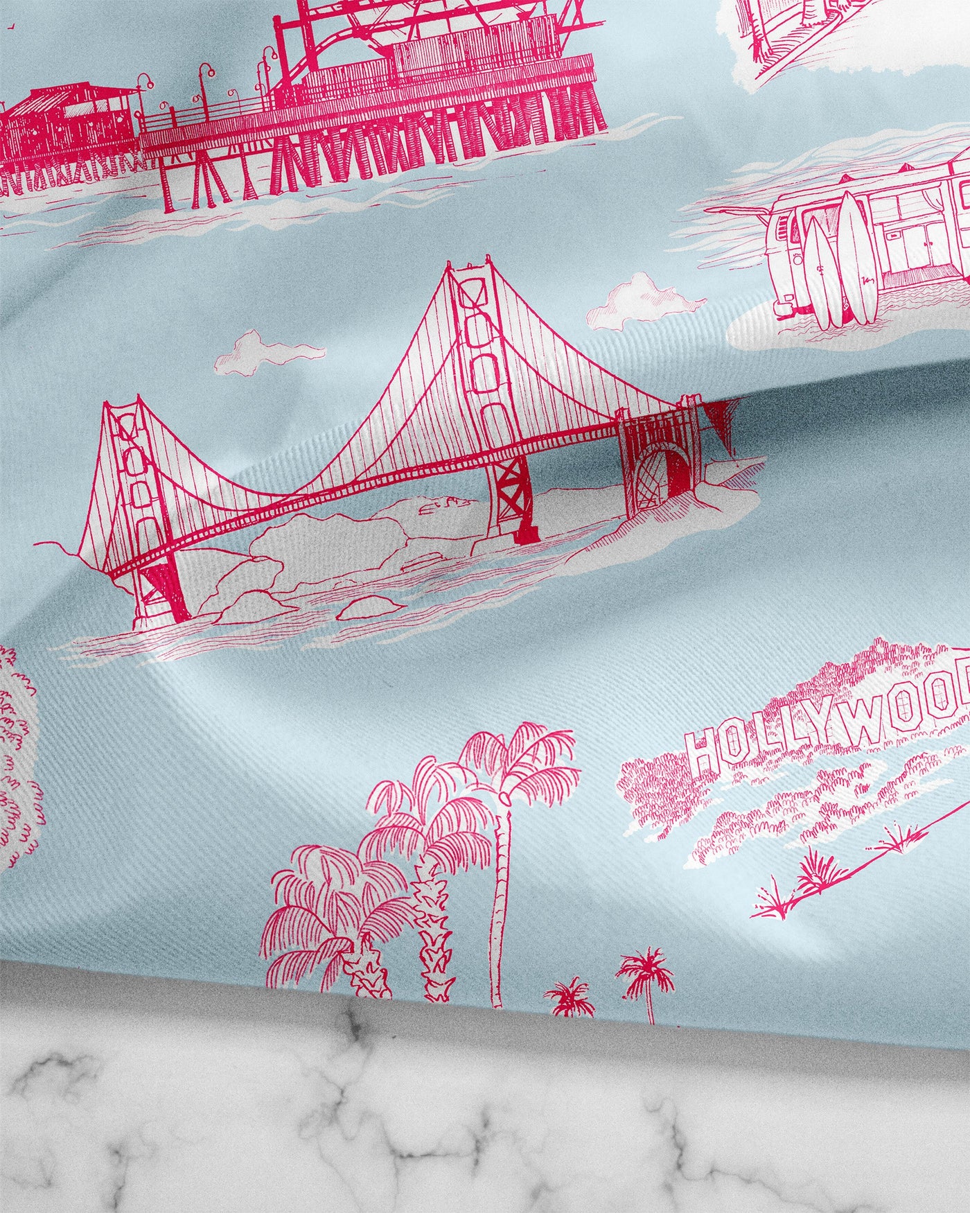 California Toile Tea Towel Set Tea Towel Light Blue Pink Katie Kime