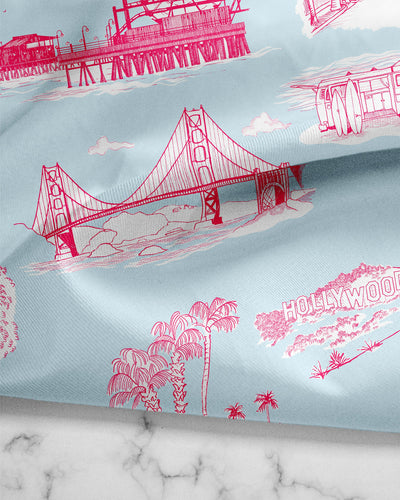 California Toile Tea Towel Set Tea Towel Light Blue Pink Katie Kime