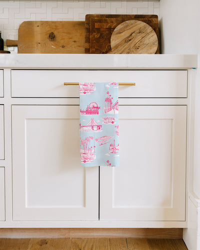 California Toile Tea Towel Set Tea Towel Light Blue Pink Katie Kime