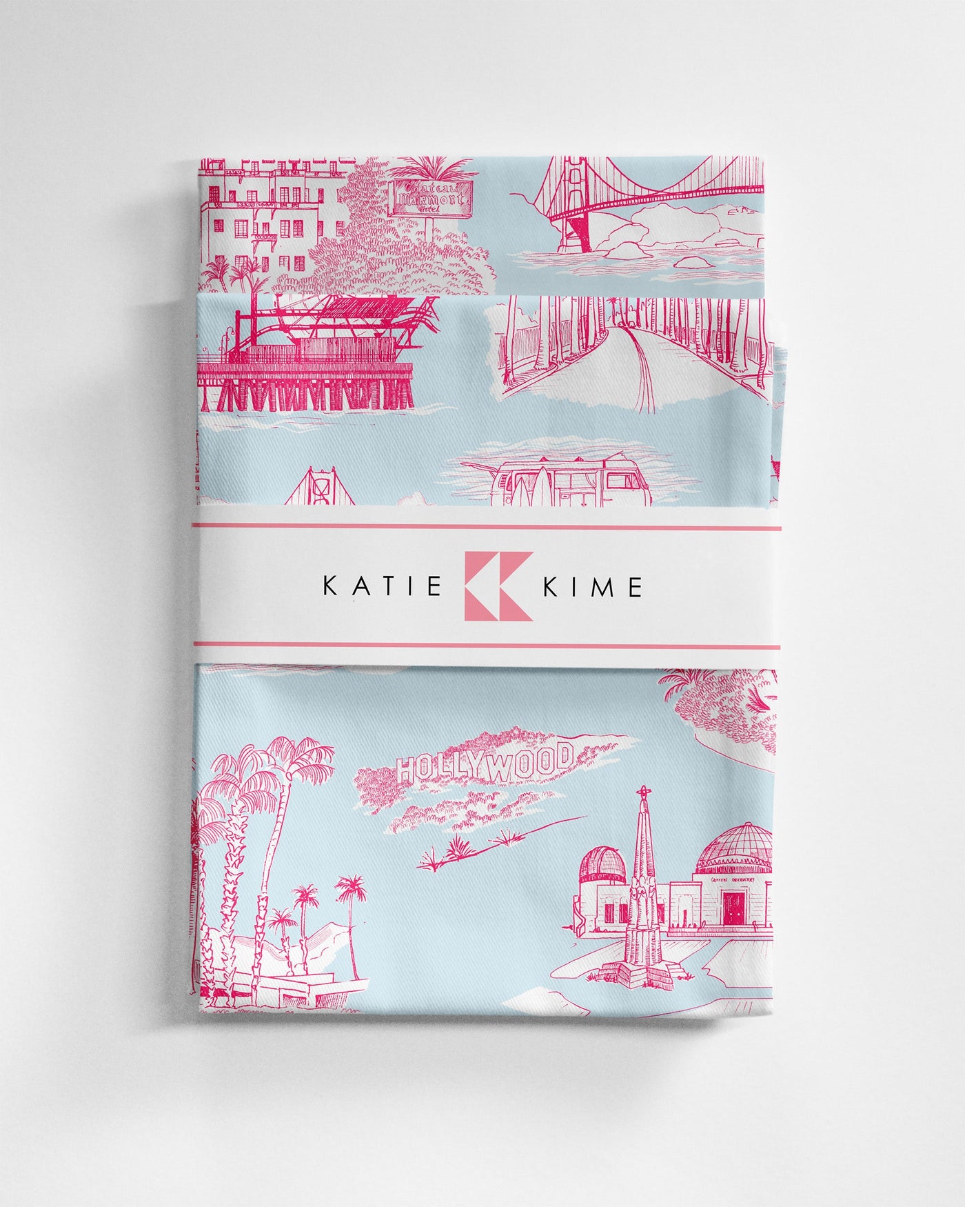 California Toile Tea Towel Set Tea Towel Light Blue Pink Katie Kime
