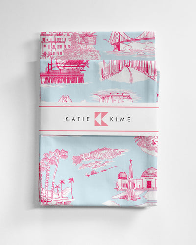 California Toile Tea Towel Set Tea Towel Light Blue Pink Katie Kime