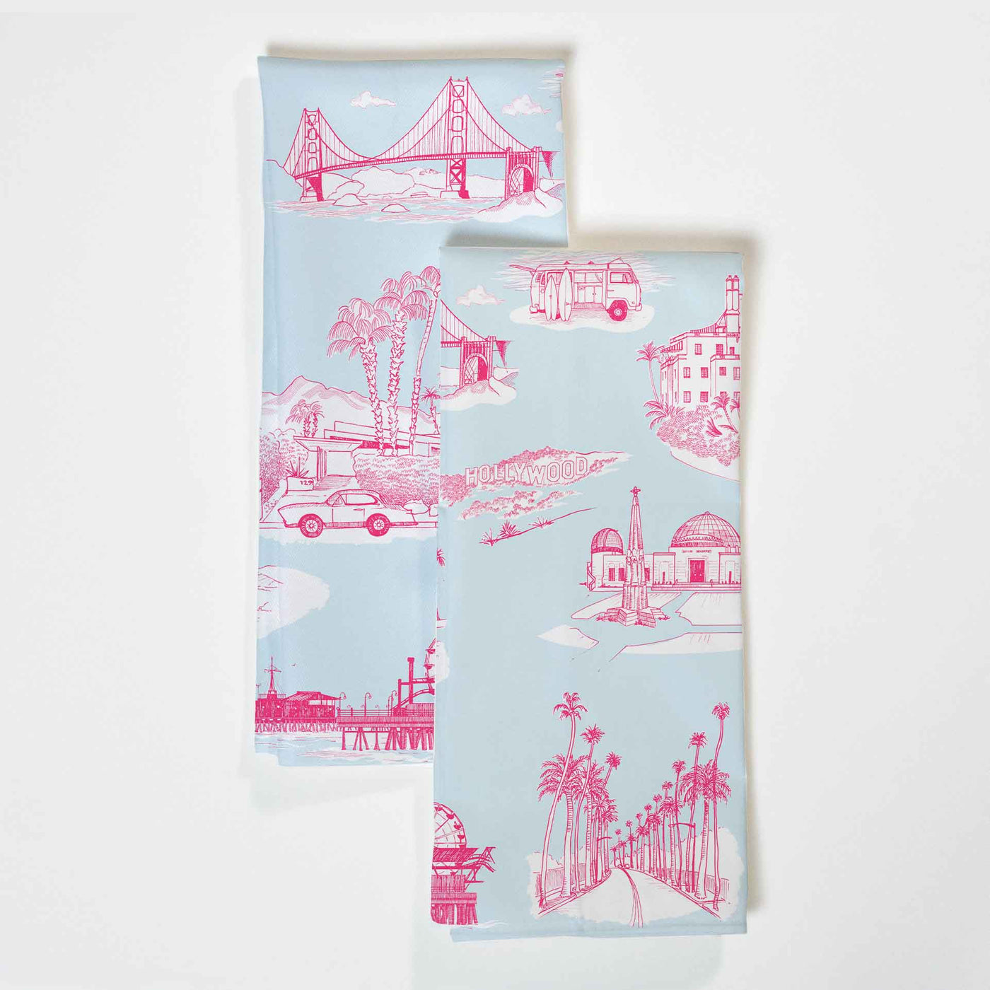 California Toile Tea Towel Set Tea Towel Light Blue Pink Katie Kime