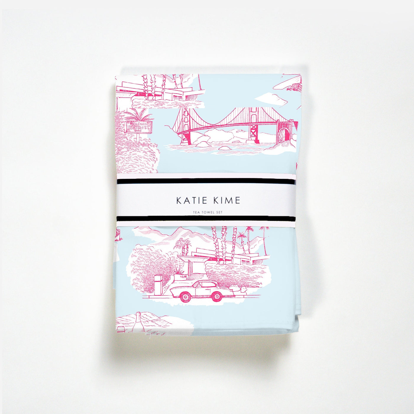 California Toile Tea Towel Set Tea Towel Light Blue Pink Katie Kime