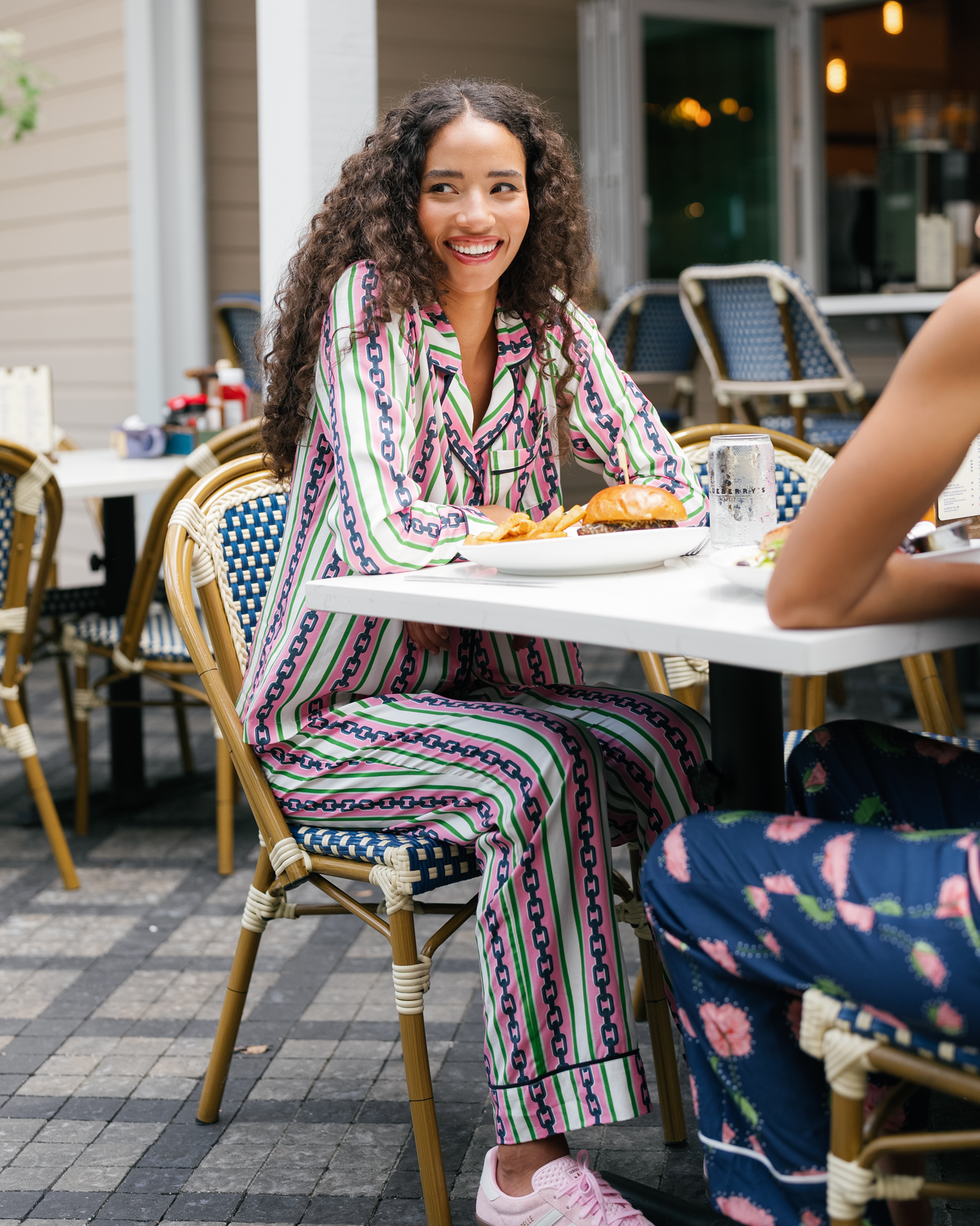 Chain Stripe Long Sleeve Pajama Pants Set Pajama Set Katie Kime