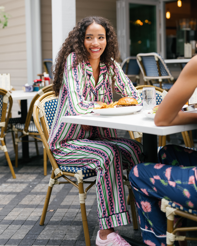 Chain Stripe Long Sleeve Pajama Pants Set Pajama Set Katie Kime