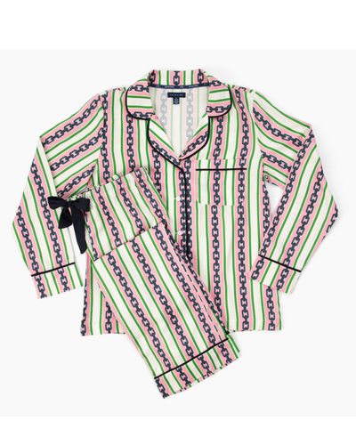Chain Stripe Long Sleeve Pajama Pants Set Pajama Set Katie Kime