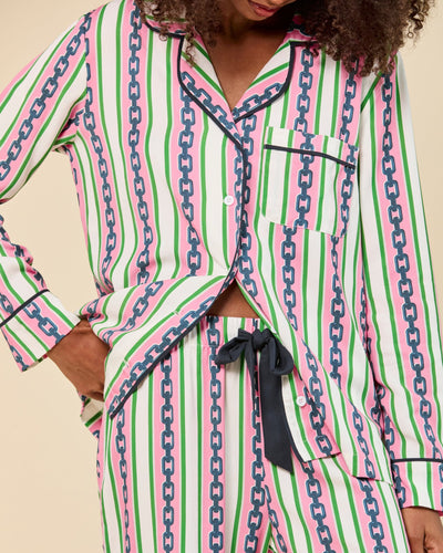 Chain Stripe Long Sleeve Pajama Pants Set Pajama Set Katie Kime