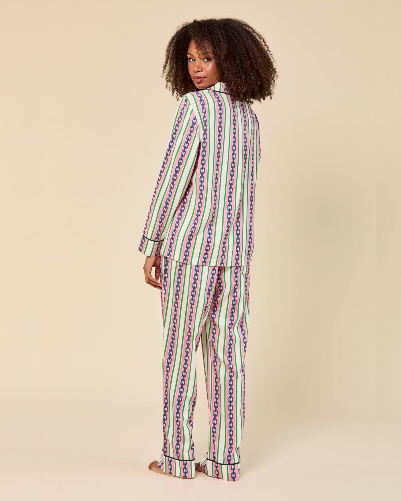 Chain Stripe Long Sleeve Pajama Pants Set Pajama Set Katie Kime