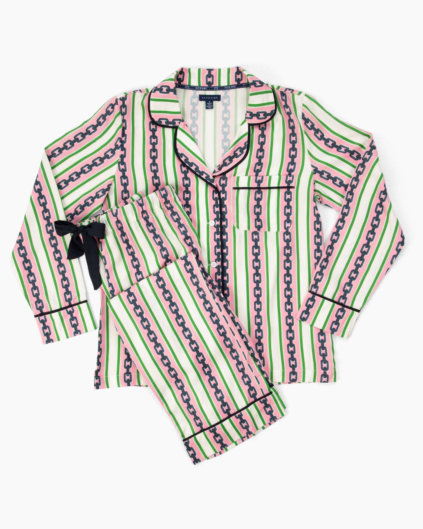 Chain Stripe Long Sleeve Pajama Pants Set Pajama Set Katie Kime