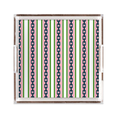 Chain Stripe Lucite Tray Lucite Trays Pink / 12x12 Katie Kime