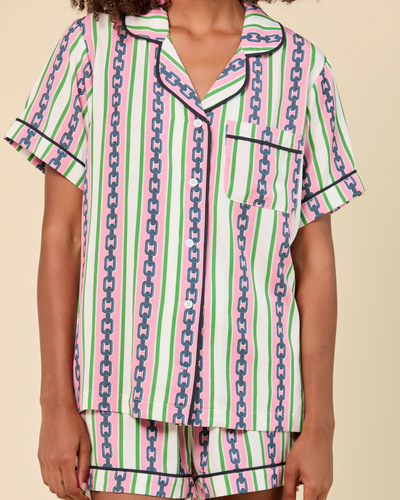 Chain Stripe Pajama Shorts Set Pajama Set Katie Kime