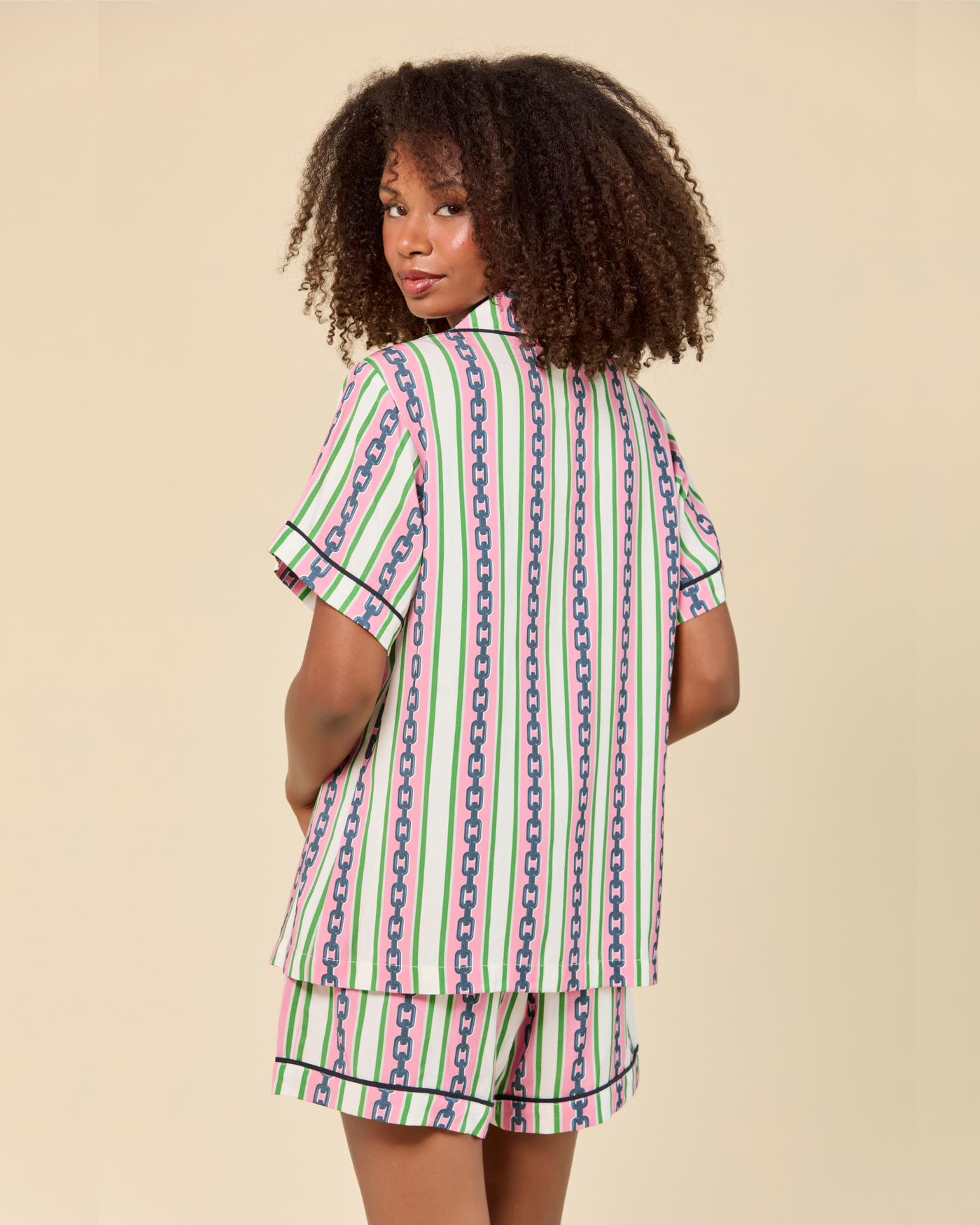 Chain Stripe Pajama Shorts Set Pajama Set Katie Kime